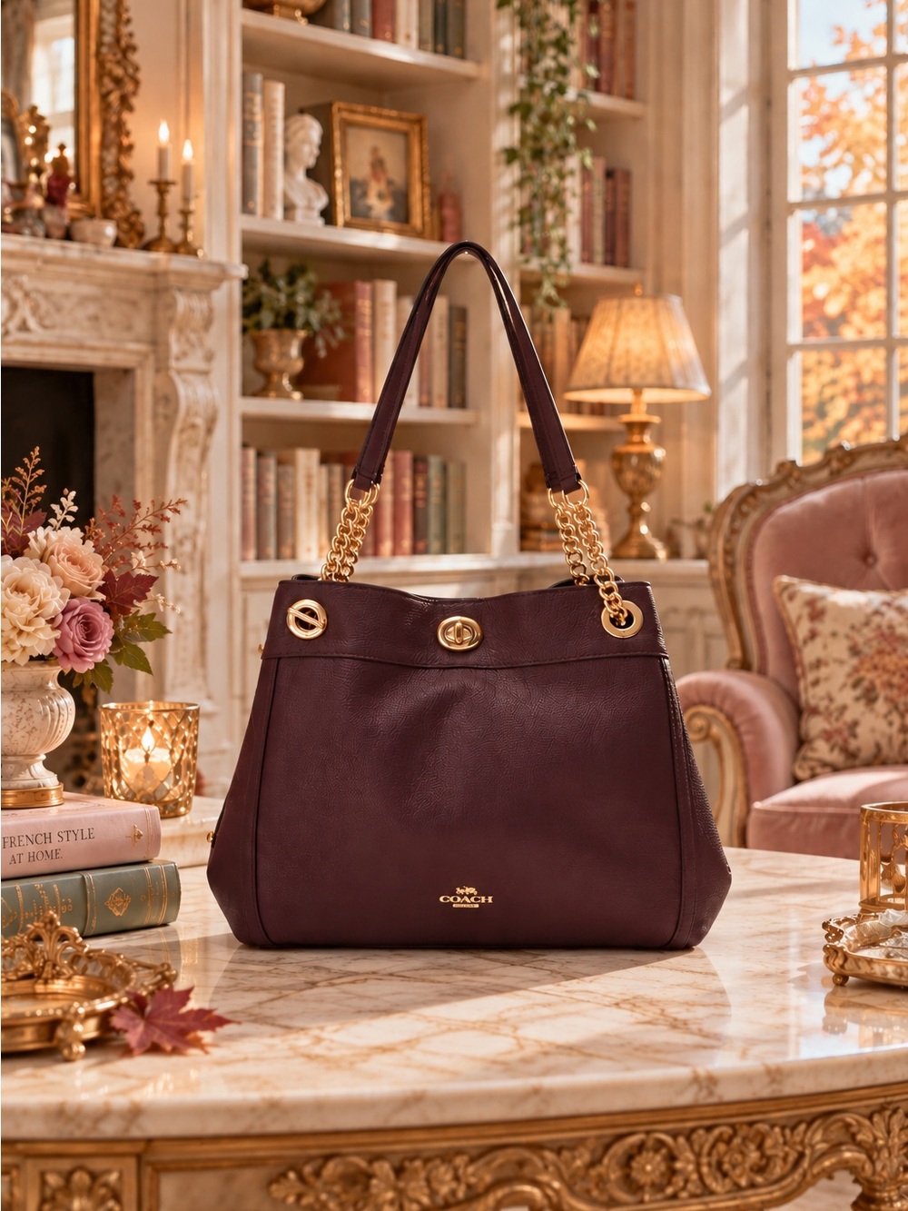 Coach Turnlock Edie Shoulder Bag – Oxblood Polished Pebble Leather